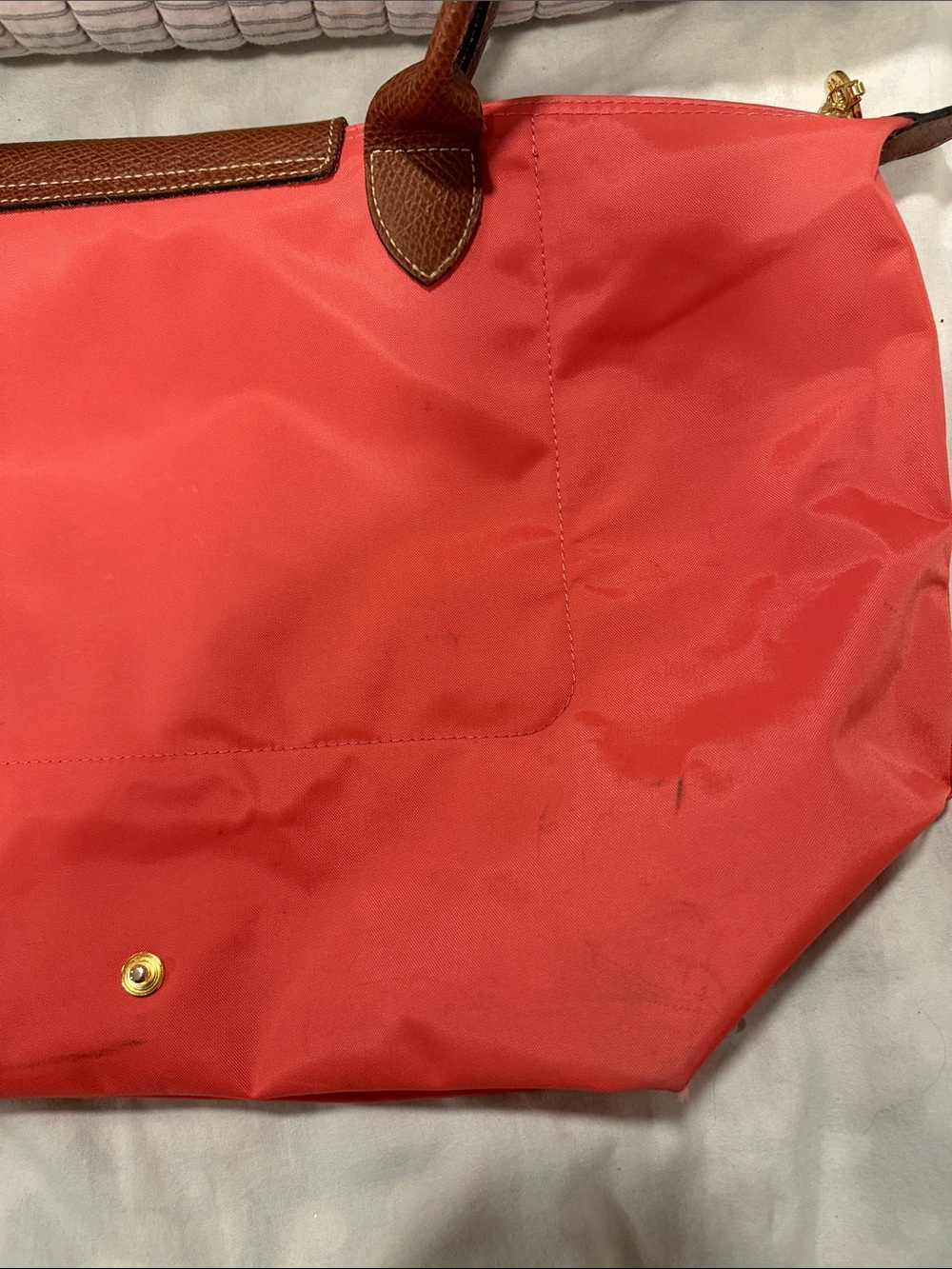 Longchamp Nylon Tote in Coral with Brown Trim - Picture 5 of 12